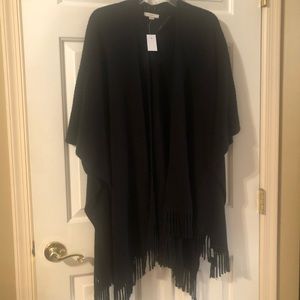 Fringed black sweater poncho/duster.  One size.  NWT from Loft.
